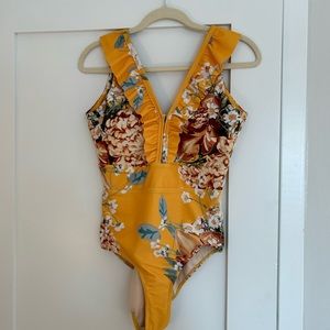 Albion Fit Yellow Floral one piece swimsuit